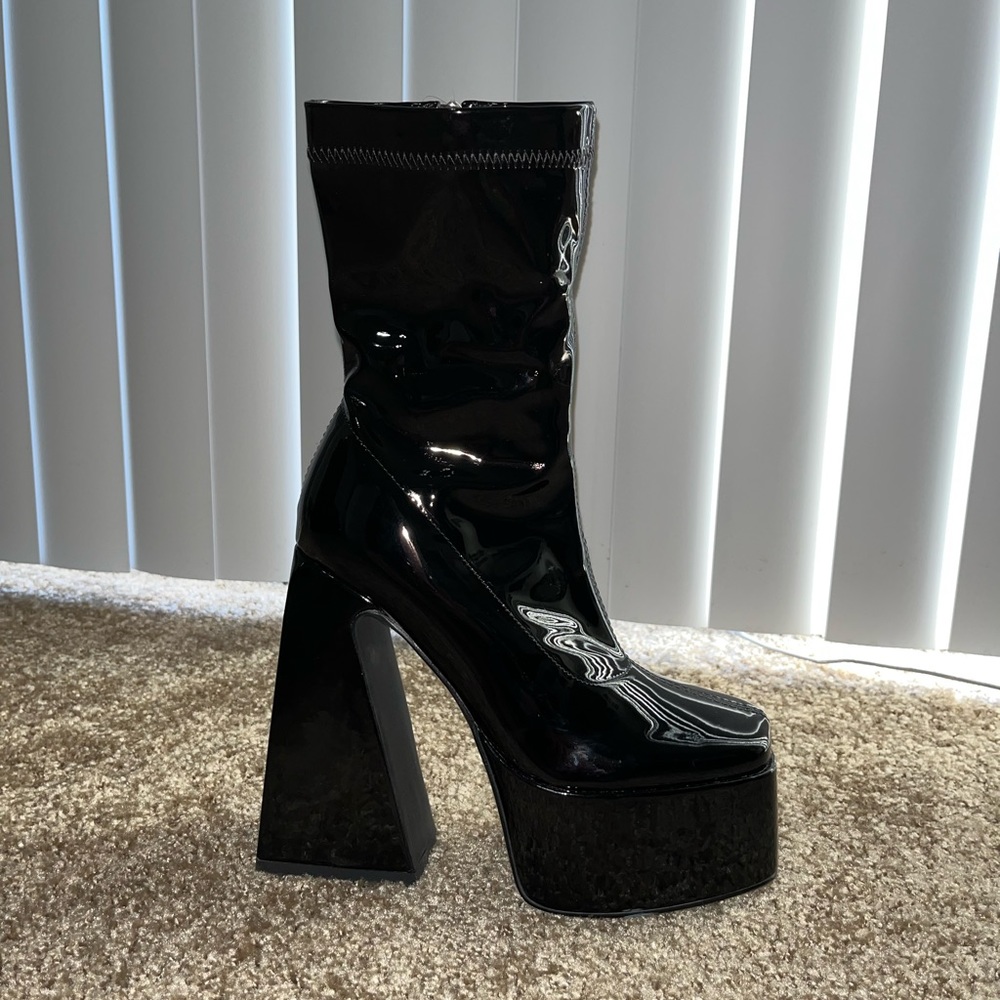 Dolls Kill Black Faux Leather Platform Boots